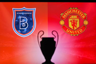 NYN, SVISS, Kasım 2. 2020: Barcelona, Ferencvros Budapeşte 'ye karşı. Futbol UEFA Şampiyonlar Ligi 2021 Grup Stage maçı. UCL Kupa silueti, arka grupta kulüp işareti.