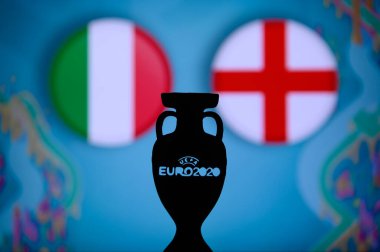 LONDON, UK, JULY 7: Silhouette of UEFA Euro 2020 Trophy, before final Game Italy vs England, played at Wemley Stadium in London clipart