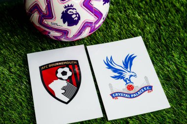 LONDRA, BİRLİK KINGDOM, 23 Şubat 2026 AFC Bournemouth 'a karşı. Crystal Palace Premier Lig maçı, yemyeşil sahada resmi maç topu, kopya alanı olan duvar kağıdı..