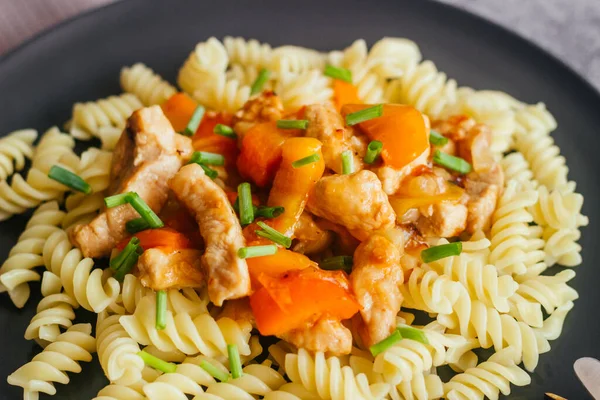 Pork Sweet Sour Sauce Pasta Delicious Hot Dish Plate Pork — Stock Photo, Image