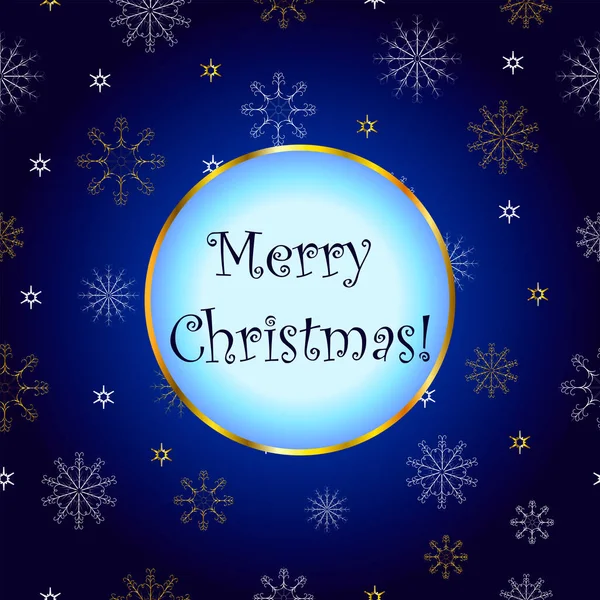 Rundbanner Frohe Weihnachten auf blauem Hintergrund mit Schneeflocken. — Stockvektor