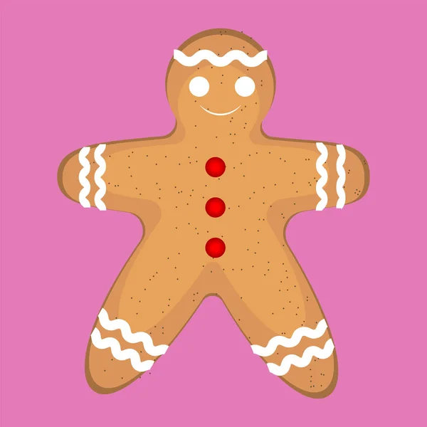 Christmas illustration in vector - gingerbread man on pink background — Stock Vector