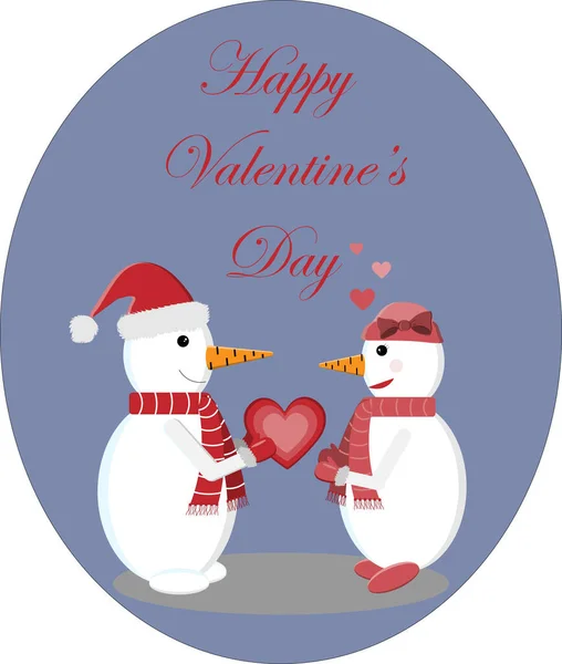 Snowmen in love - illustration for Happy Valentines day — Stock Vector