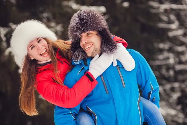 Winter fun couple playful together