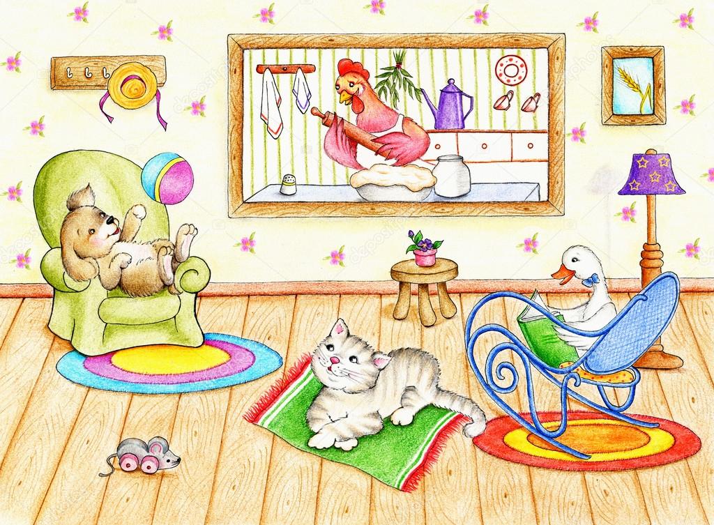 Funny animals inside house Stock Photo by ©Tchumak 104649090 Funny animals inside house Stock Photo by ©Tchumak 104649090