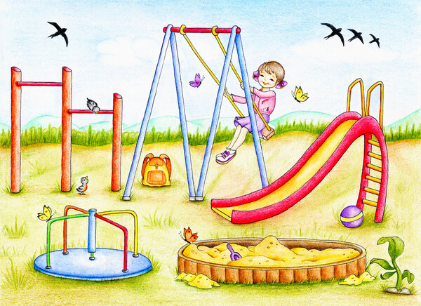 Маленькая девочка на детской площадке
