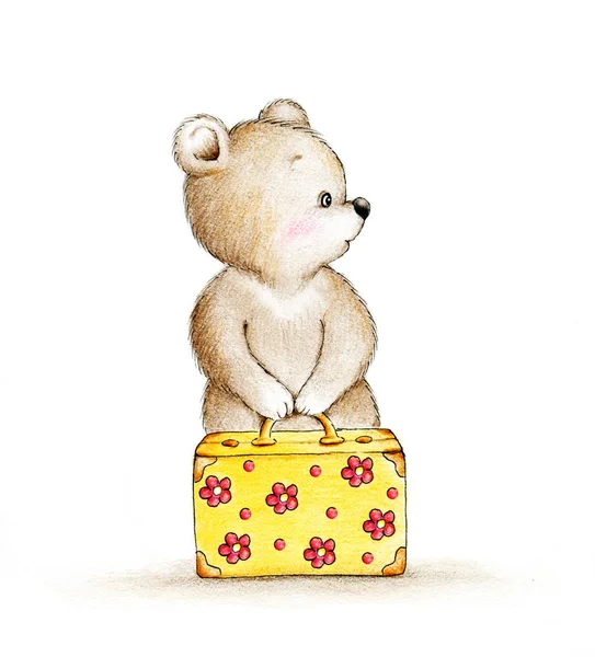 Cute Teddy bear with suitcase — Stock Photo, Image