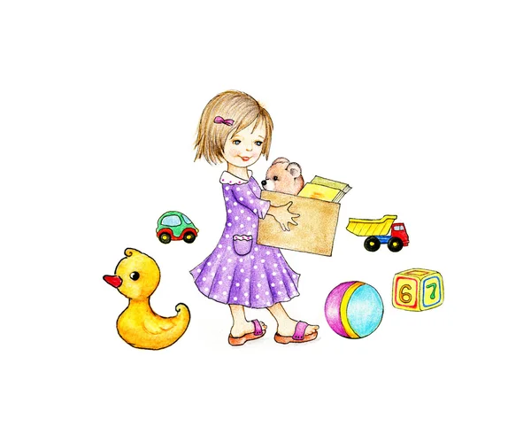 Liten flicka med leksaker — Stockfoto