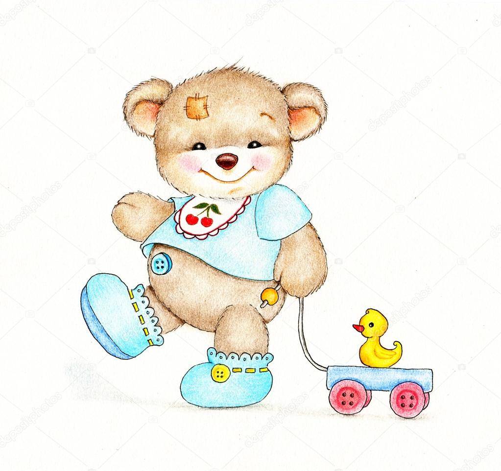 Baby Teddy bear with toy Stock Illustration by ©Tchumak #53676287
