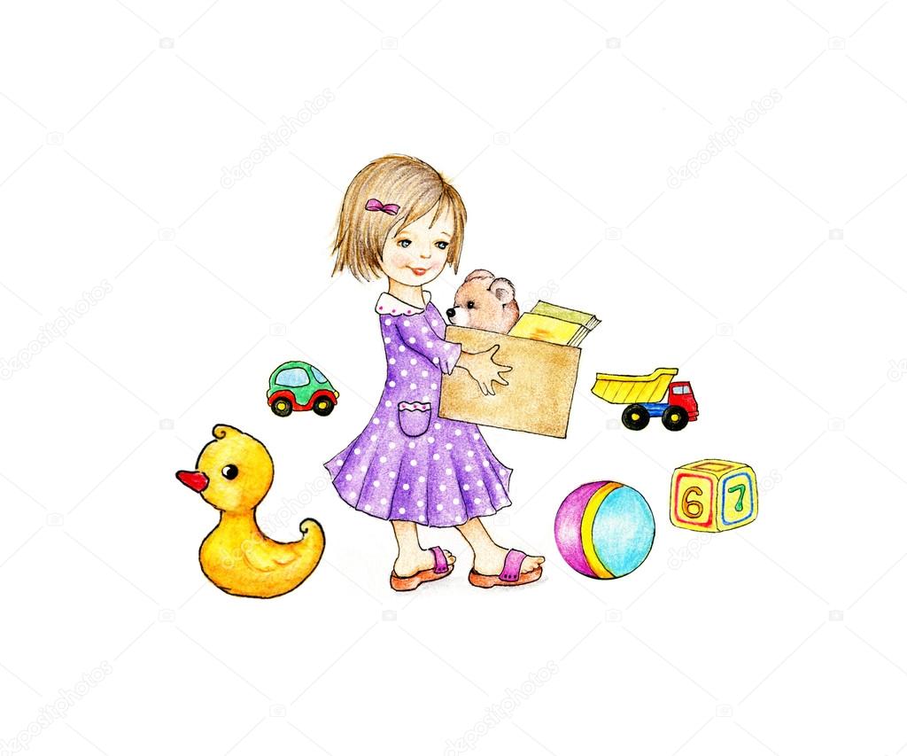Little girl with toys