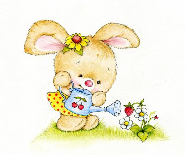 Su pot ile sevimli tavşan