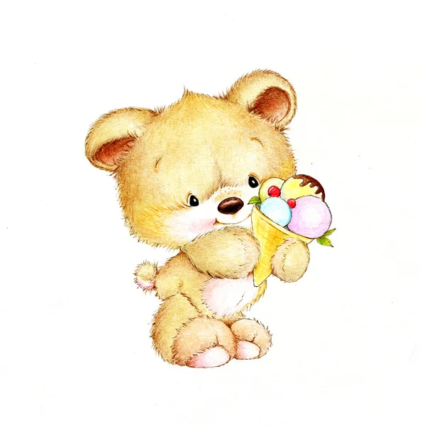 Teddy bear with ice cream — Stock Photo, Image