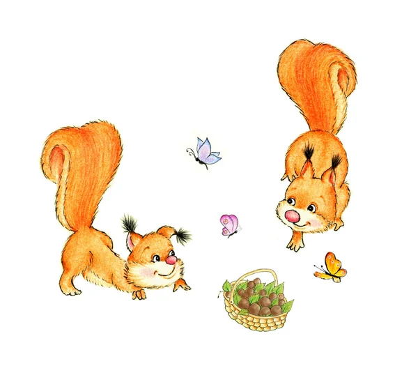 Dwa słodkie wiewiórki — Zdjęcie stockowe