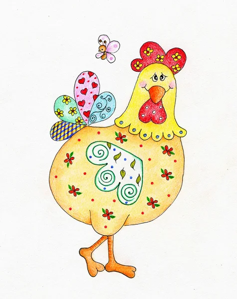 Carino gallina e farfalla — Foto Stock