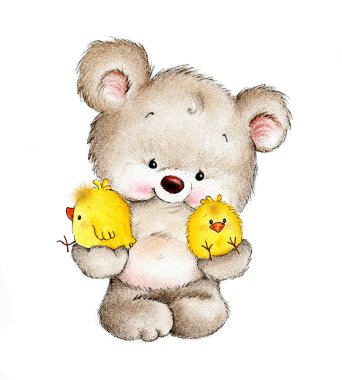 Teddy bear with chicks