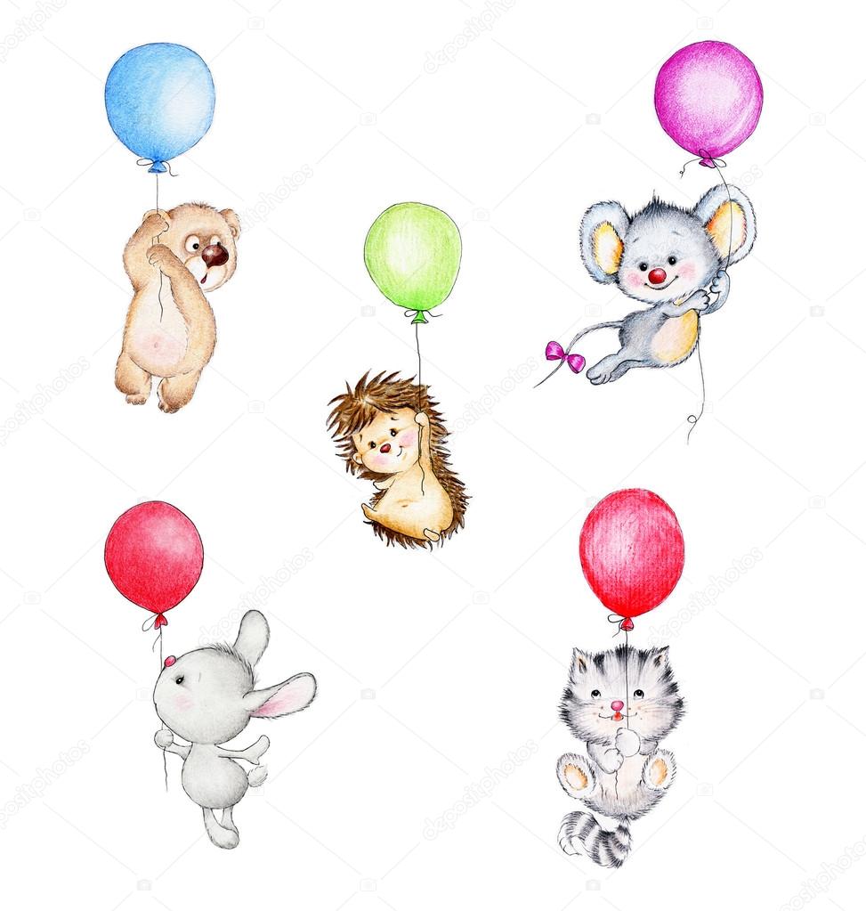 Animals flying on balloons