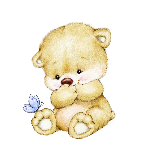 Niedlicher Teddybär und Schmetterling — Stockfoto