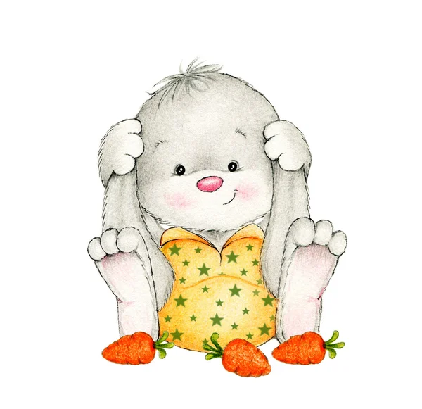 Милый кролик и морковь — стоковое фото