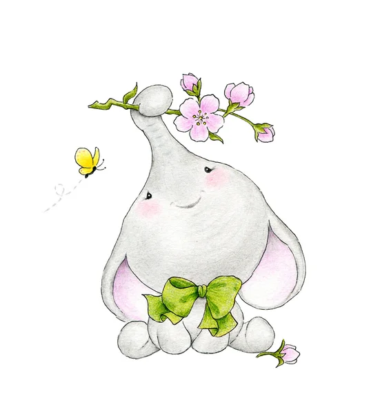 Schattig olifant met bloemen — Stockfoto