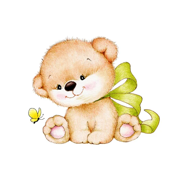 Cute Teddy bear and butterfly — Stock Photo, Image