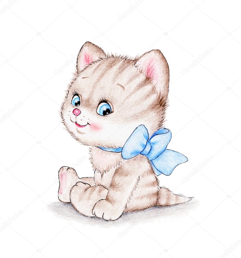 Cute Kitten with blue bow