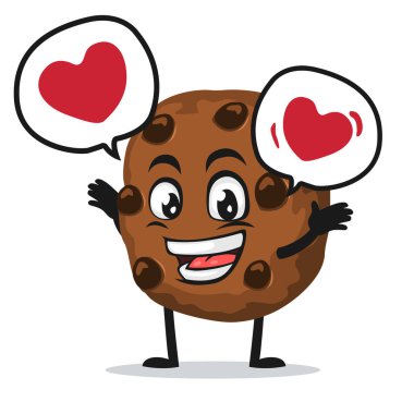 Çikolata çipleri maskotu veya karakterinin vektör illüstrasyonuna göre baloncuk konuşmasında aşk