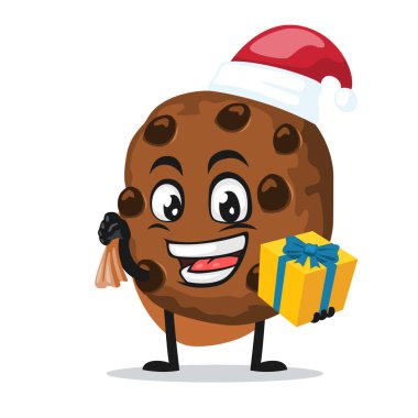 Çikolata parçaları maskotu veya Noel Baba şapkası takan karakterin vektör çizimi