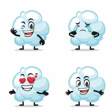 İfade temalı bulut maskotu veya karakter koleksiyonunun vektör illüstrasyonu