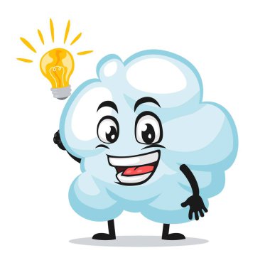 Bulut maskotu veya karakterinin vektör illüstrasyonunun fikri