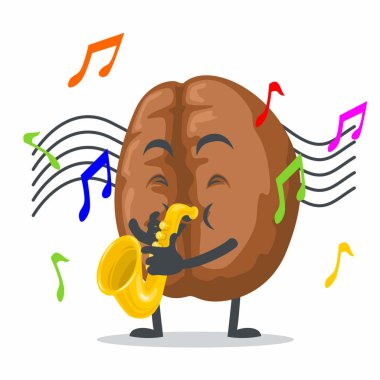 Kahve maskotu veya saksafon çalan karakterin vektör çizimi