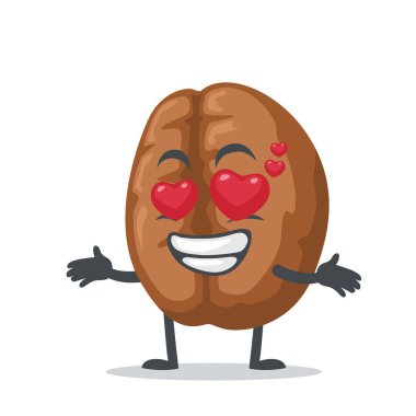 Kahve maskotunun vektör çizimi veya aşk gözlü karakter