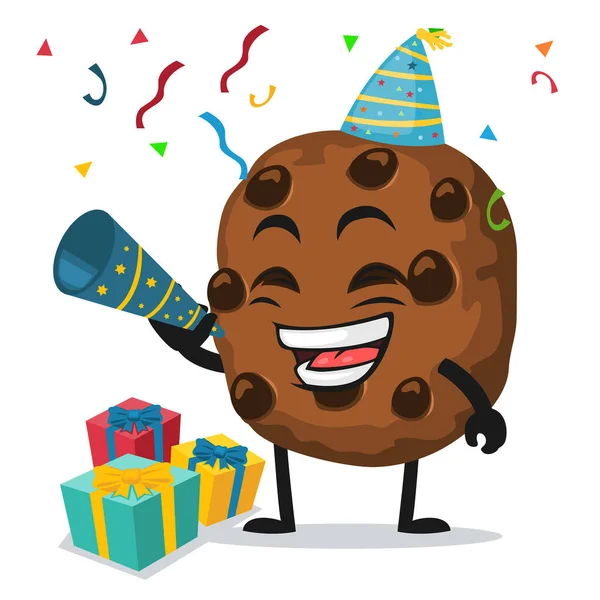 Illustrazione Vettoriale Mascotte Chocochips Personaggio Celebrare Festa Capodanno — Vettoriale Stock