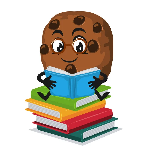 Ilustración Vectorial Mascota Chocochips Libro Lectura Caracteres — Archivo Imágenes Vectoriales