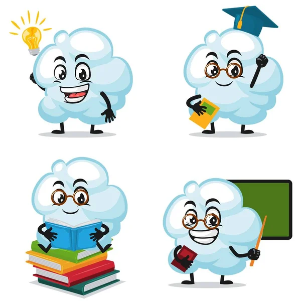 Vector Illustration Cloud Mascot Character Collection Set Education Theme — Stock Vector