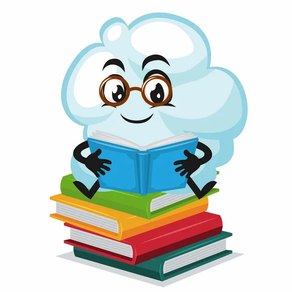 Ilustración Vectorial Mascota Nube Libro Lectura Personajes — Archivo Imágenes Vectoriales