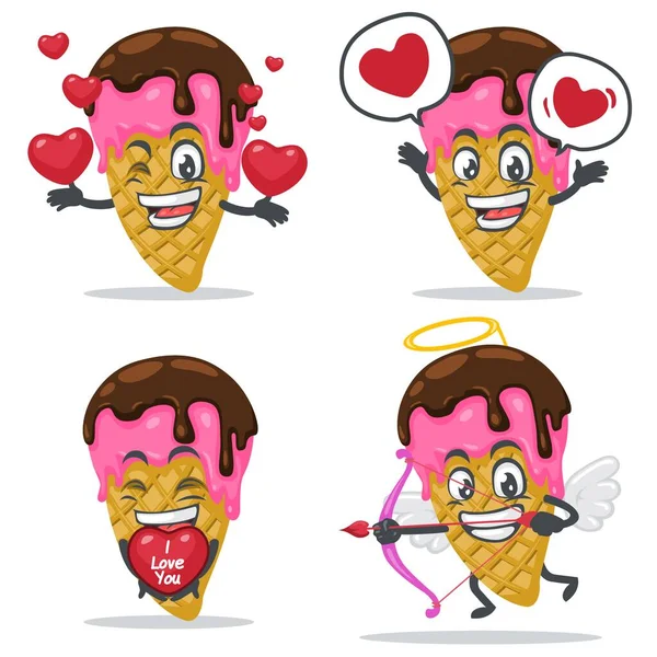 以爱情或情人节或爱情为主题的冰淇淋吉祥物或人物系列的矢量插图 — 图库矢量图片