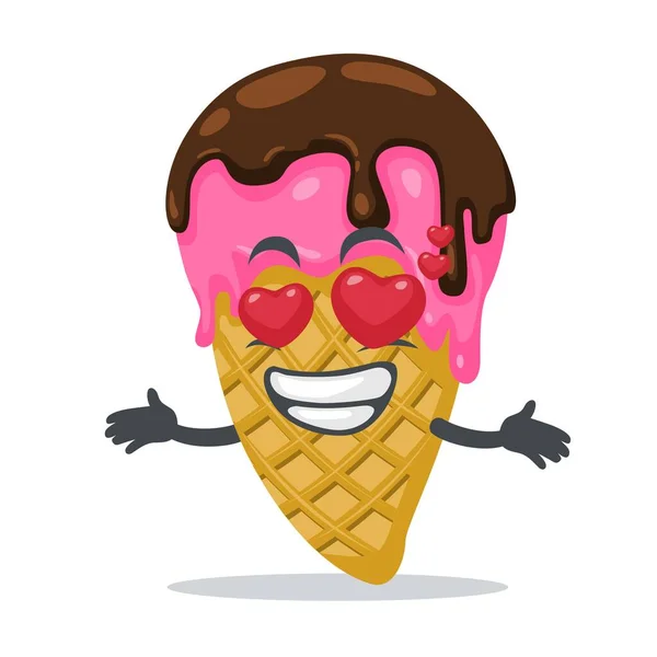 Vector Illustration Ice Cream Mascot Character Love Eye — Stock Vector