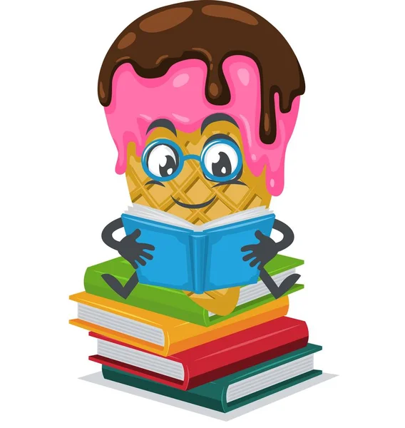 Ilustración Vectorial Mascota Del Helado Libro Lectura Personajes — Vector de stock