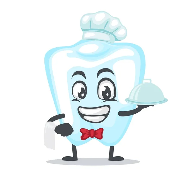 Vector Ilustración Carácter Mascota Dental Con Sombrero Chef Servir Comida — Vector de stock