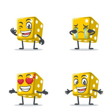 İfade temalı zar maskotu veya karakter koleksiyonunun vektör illüstrasyonu