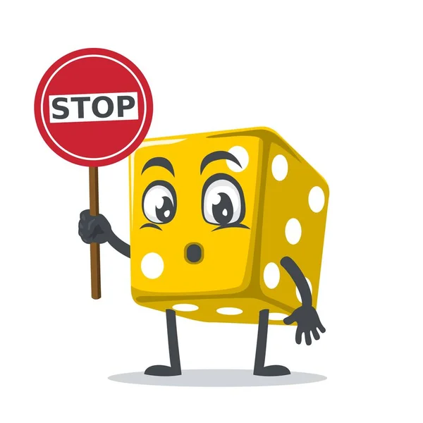 Vector Illustration Dice Mascot Character Holding Sign Says Stop — Stock Vector