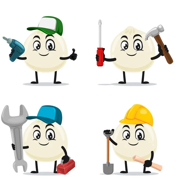 Vector Illustration Dimsum Mascot Character Collection Set Service Repair Theme — Stock Vector