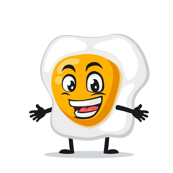 Vector Illustration Fried Egg Mascot Character Open Hand — Stock Vector