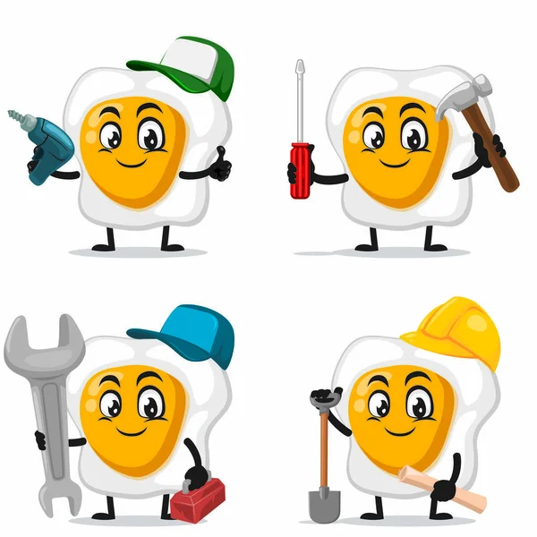 Vector Illustration Fried Egg Mascot Character Collection Set Service Repair — Stock Vector