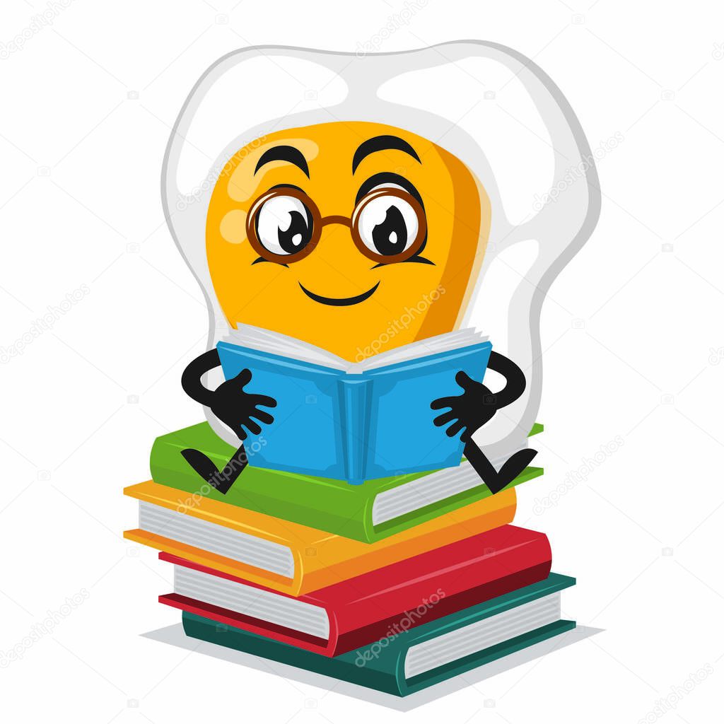 vector illustration of fried egg mascot or character reading book