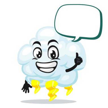 Boş balon konuşmasıyla gök gürültüsü bulutu maskotu veya karakterinin vektör çizimi der ki