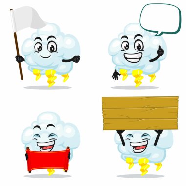 Boş işaret temalı gök gürültüsü bulutu maskotu veya karakter koleksiyonu çizimi