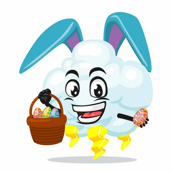 Ilustración Vectorial Mascota Nube Trueno Personaje Con Sombrero Conejo — Vector de stock