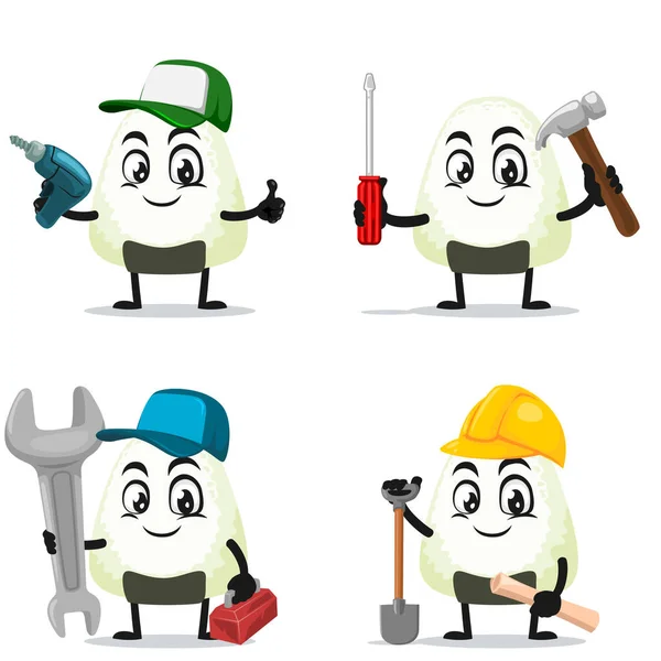 Vector Illustration Onigiri Mascot Character Collection Set Service Repair Theme — Stock Vector