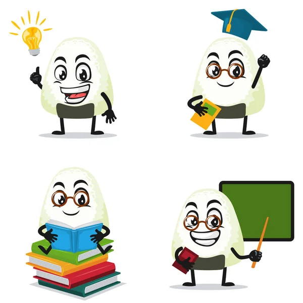 Ilustração Vetorial Onigiri Mascote Coleção Personagens Conjunto Com Tema Educação —  Vetores de Stock